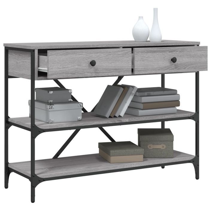 Table console avec tiroirs et étagères gris bois d'ingénierie - Photo n°4