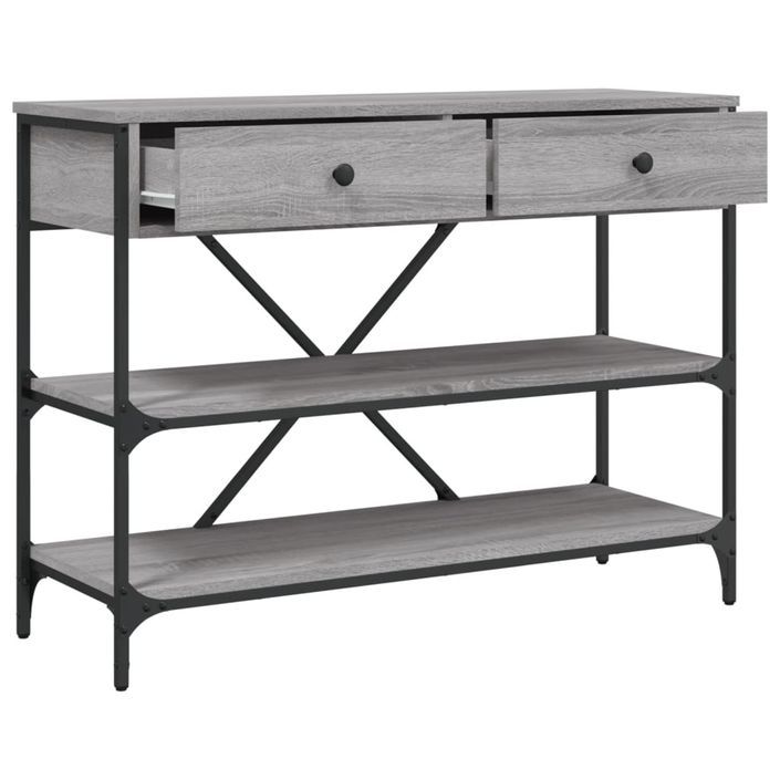 Table console avec tiroirs et étagères gris bois d'ingénierie - Photo n°5