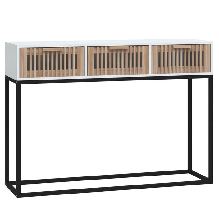 Table console blanc 105x30x75 cm bois d'ingénierie et fer - Photo n°2