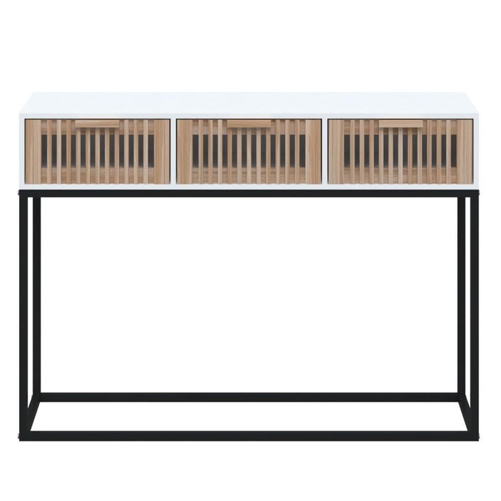 Table console blanc 105x30x75 cm bois d'ingénierie et fer - Photo n°4