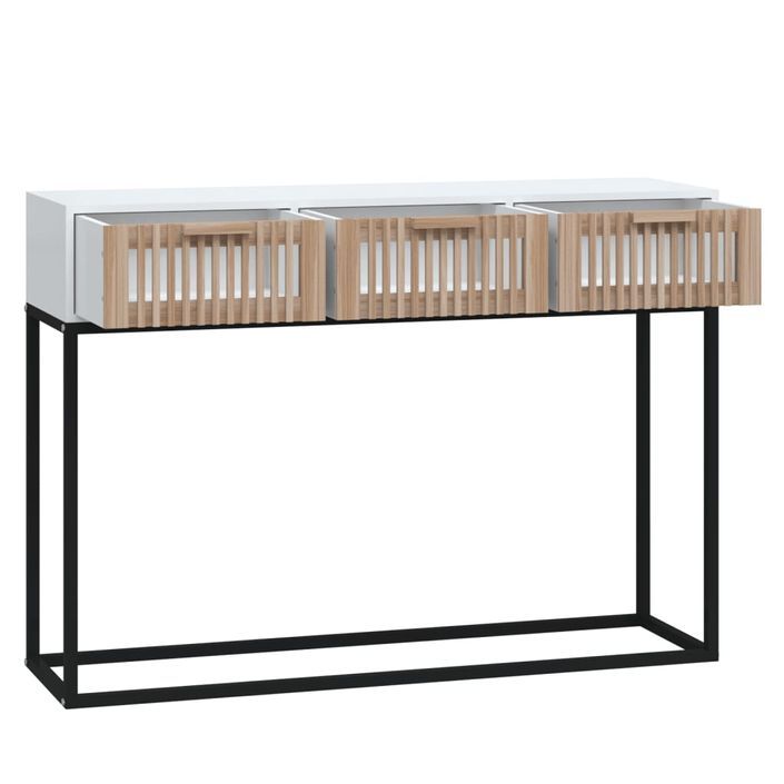 Table console blanc 105x30x75 cm bois d'ingénierie et fer - Photo n°5