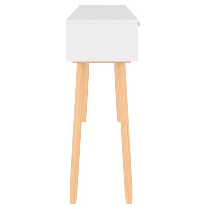 Table console Blanc 105x30x75 cm Bois massif pin /rotin naturel - Photo n°4