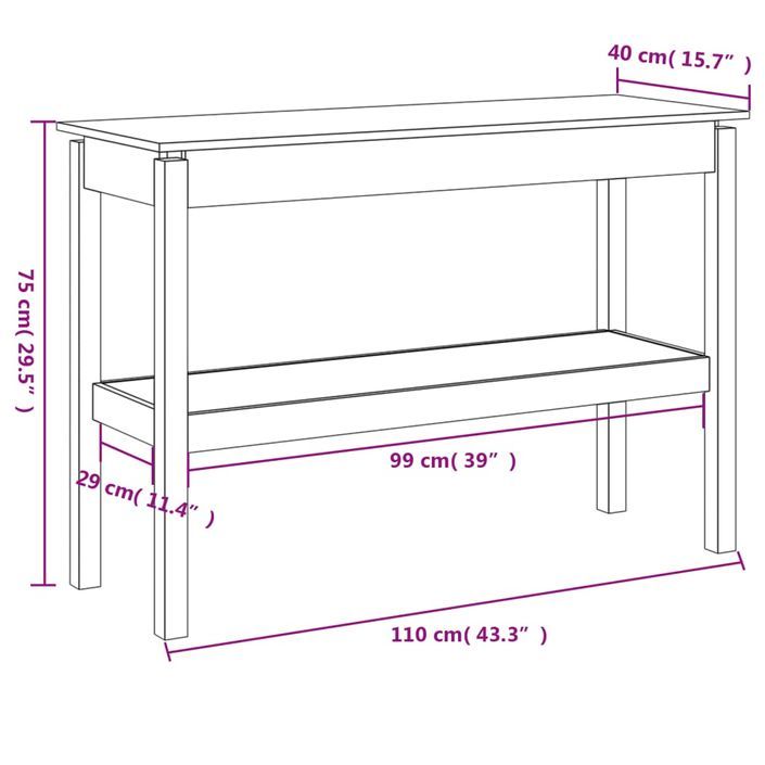 Table console Blanc 110x40x75 cm Bois de pin solide - Photo n°7