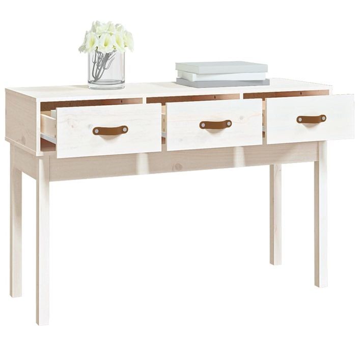 Table console Blanc 114x40x75 cm Bois massif de pin - Photo n°7