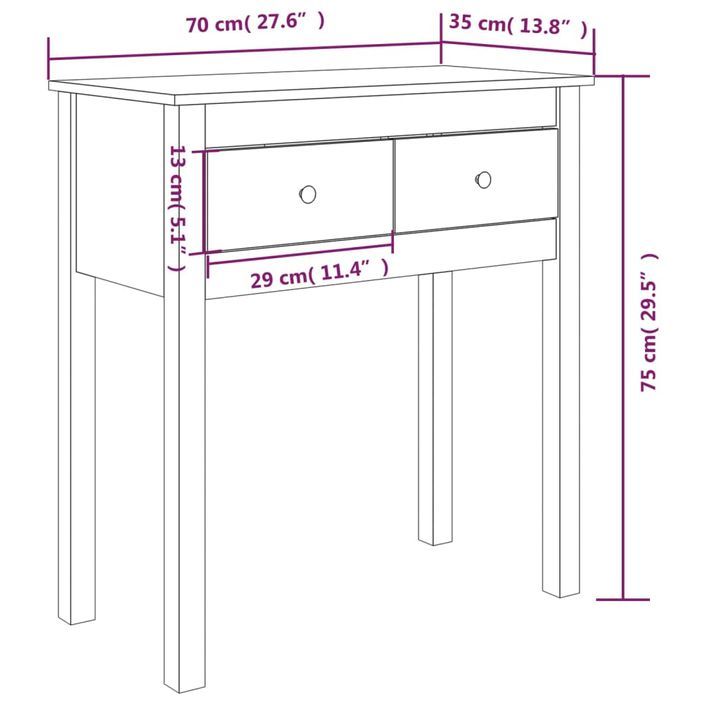 Table console Blanc 70x35x75 cm Bois massif de pin - Photo n°10