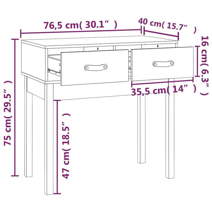 Table console Blanc 76,5x40x75 cm Bois massif de pin - Photo n°9