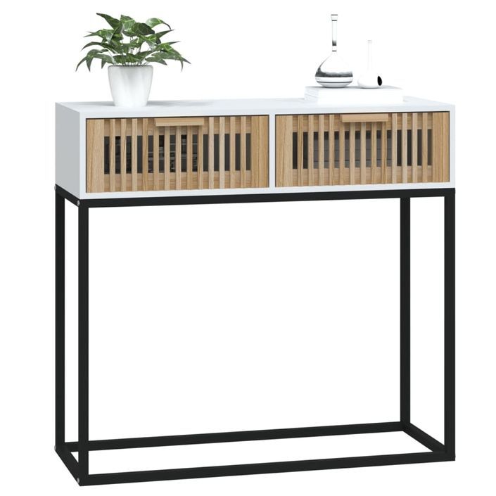 Table console blanc 80x30x75 cm bois d'ingénierie et fer - Photo n°3