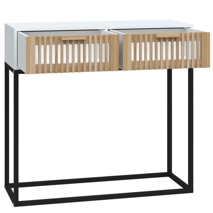 Table console blanc 80x30x75 cm bois d'ingénierie et fer - Photo n°5