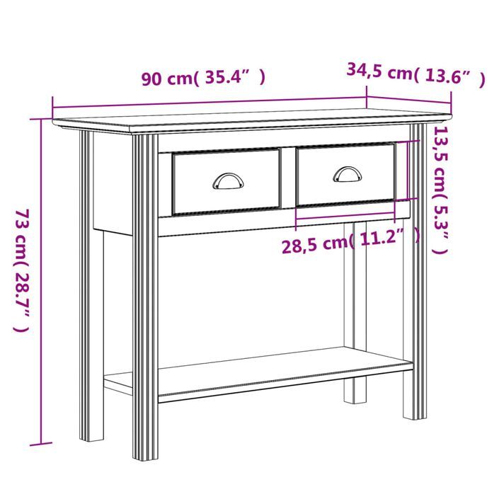 Table console BODO blanc 90x34,5x73 cm bois de pin massif - Photo n°8