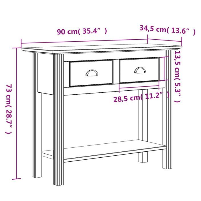 Table console BODO marron 90x34,5x73 cm bois de pin massif - Photo n°8