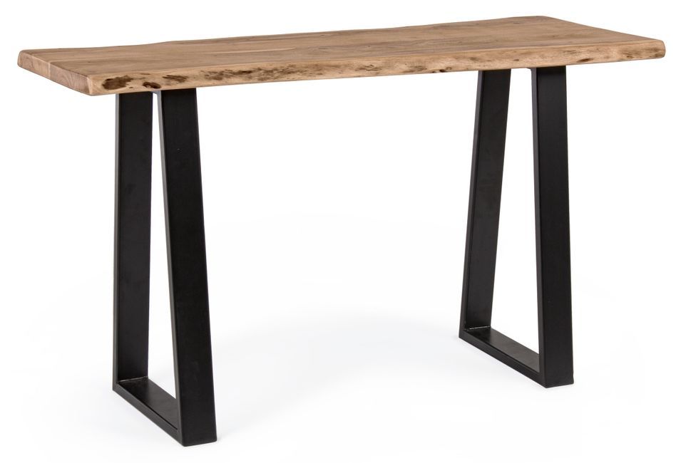 Table console bois d'acacia et pieds acier noir Amaly 130 cm - Photo n°1