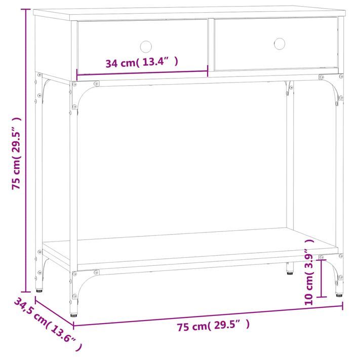 Table console chêne fumé 75x34,5x75 cm bois d'ingénierie - Photo n°11