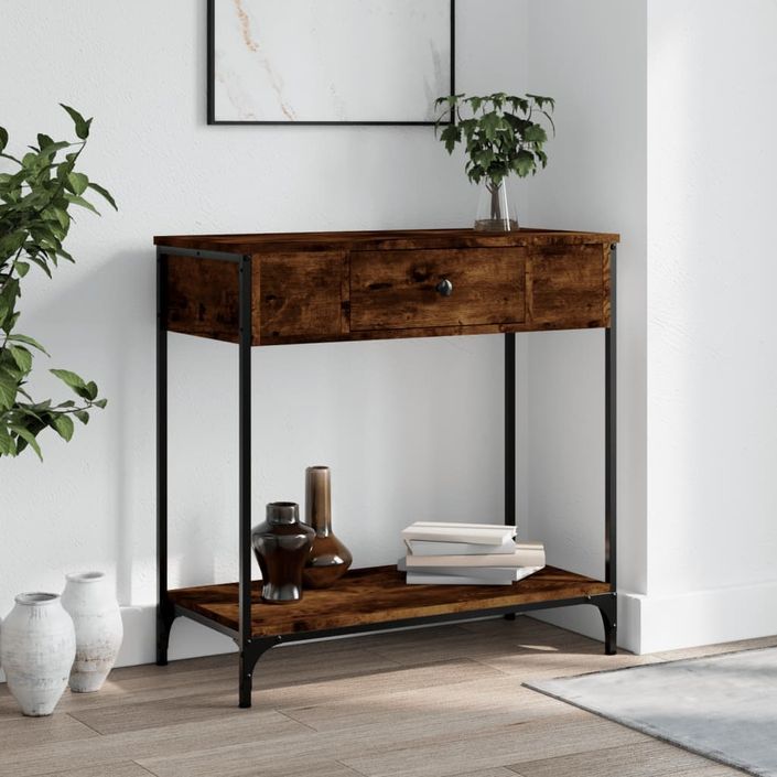 Table console chêne fumé 75x34,5x75 cm bois d'ingénierie - Photo n°2