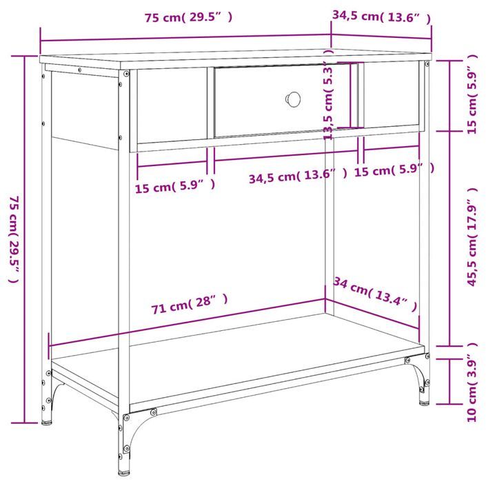 Table console chêne fumé 75x34,5x75 cm bois d'ingénierie - Photo n°11