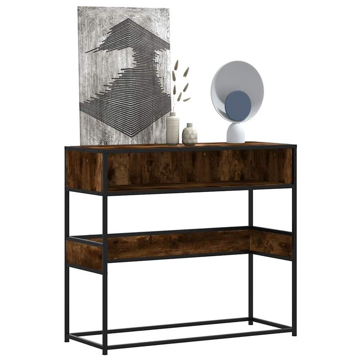 Table console chêne fumé 90x35x80 cm bois d'ingénierie - Photo n°1