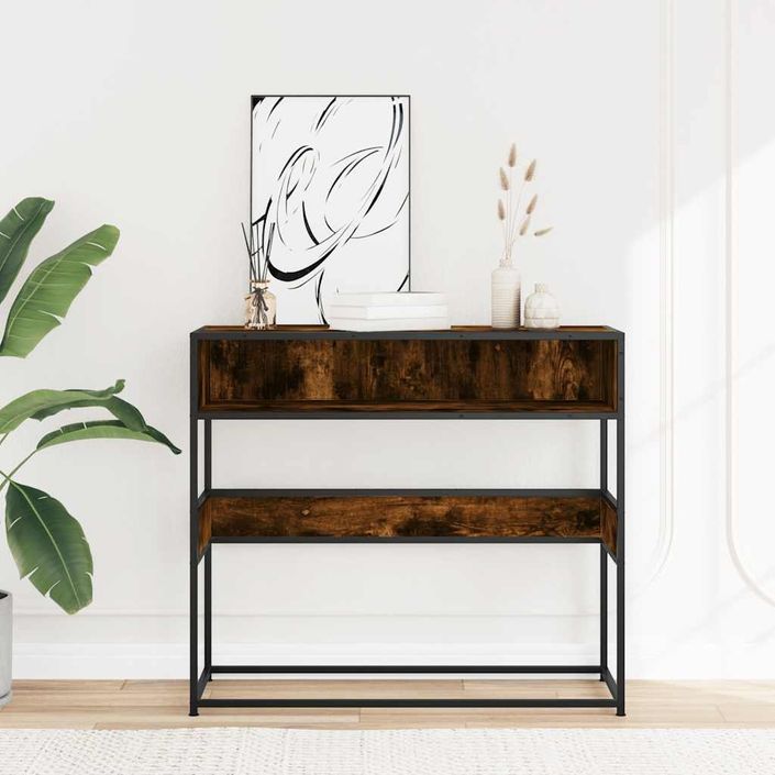 Table console chêne fumé 90x35x80 cm bois d'ingénierie - Photo n°3