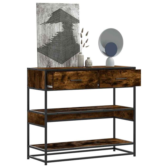 Table console chêne fumé 90x35x80 cm bois d'ingénierie - Photo n°1