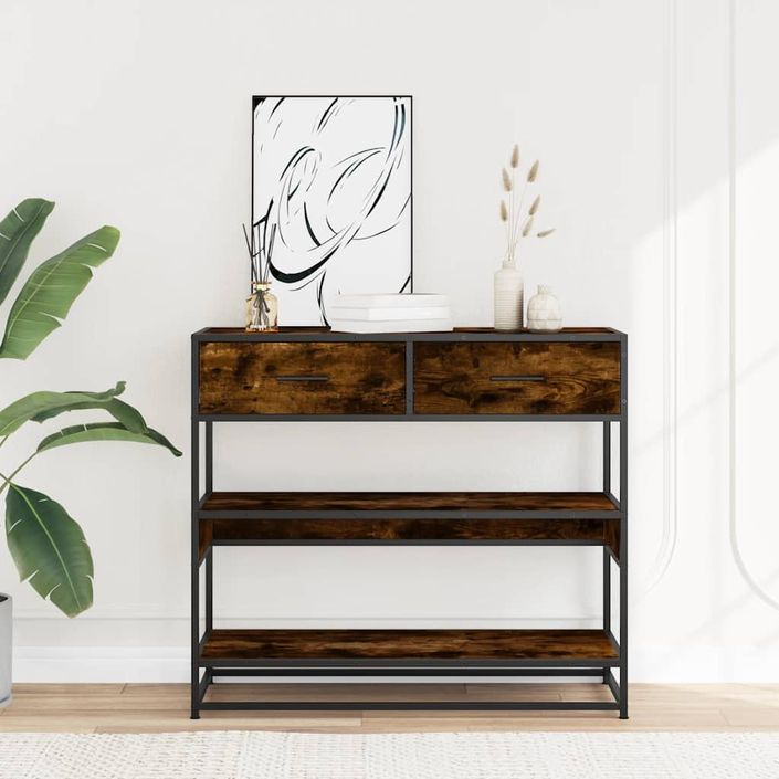 Table console chêne fumé 90x35x80 cm bois d'ingénierie - Photo n°3