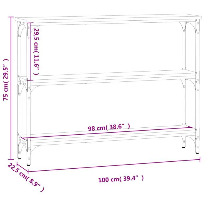 Table console chêne marron 100x22,5x75 cm bois d'ingénierie - Photo n°9