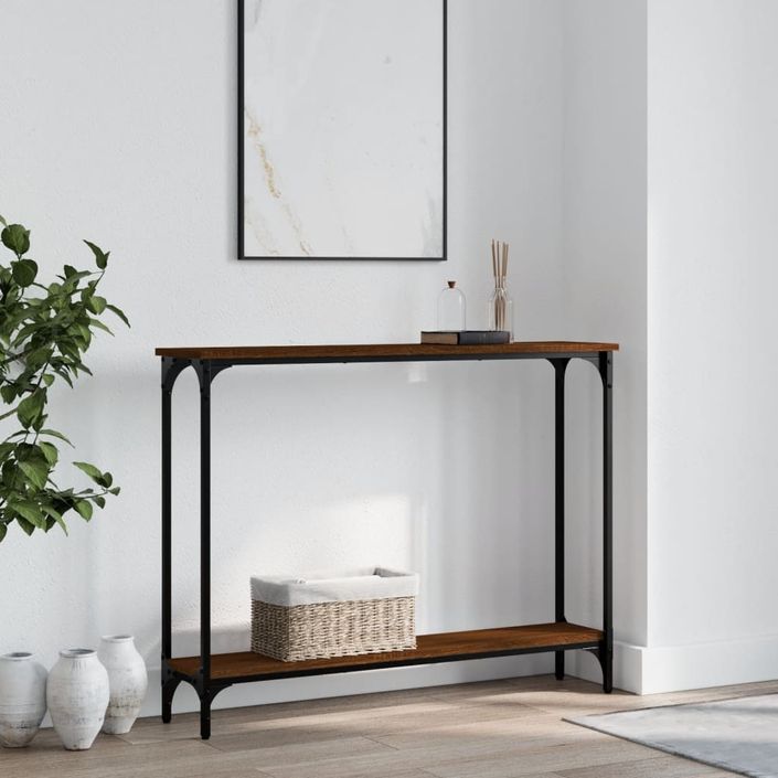Table console chêne marron 100x22,5x75 cm bois d'ingénierie - Photo n°2