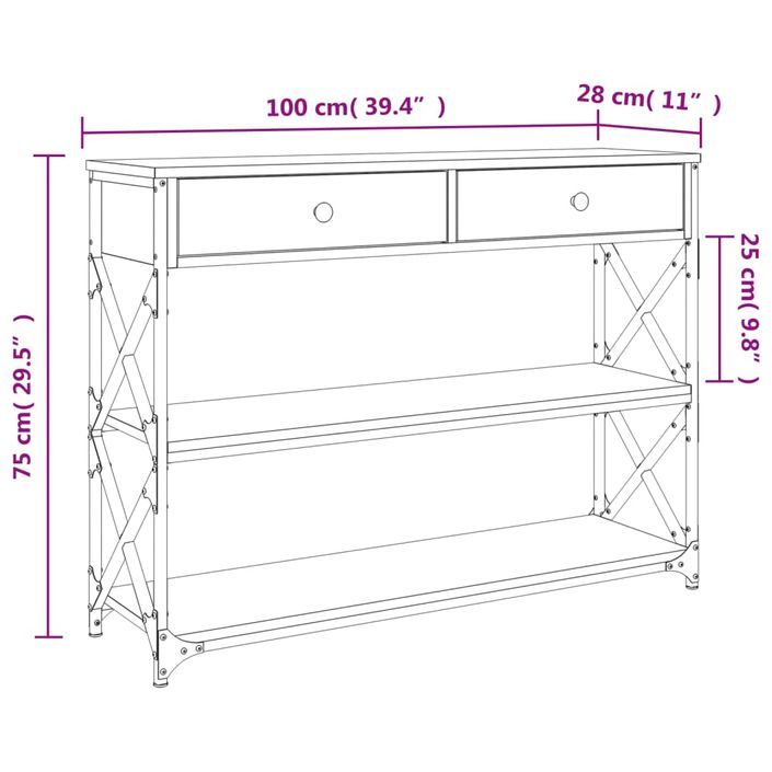 Table console chêne marron 100x28x75 cm bois d'ingénierie - Photo n°11