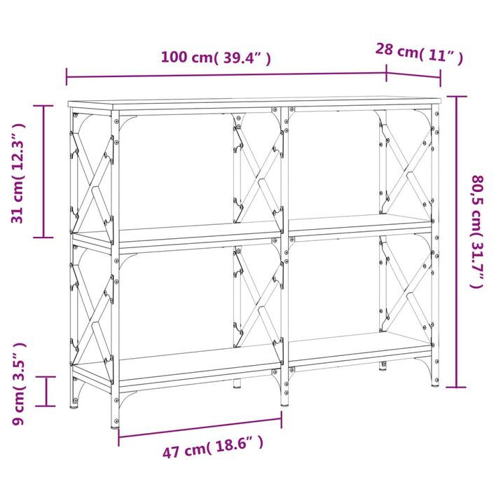 Table console chêne marron 100x28x80,5 cm bois d'ingénierie - Photo n°9