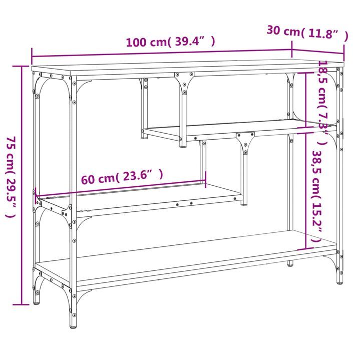 Table console chêne marron 100x30x75 cm bois d'ingénierie - Photo n°10