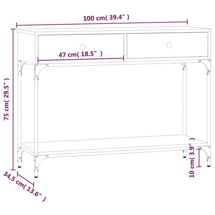 Table console chêne marron 100x34,5x75 cm bois d'ingénierie - Photo n°11