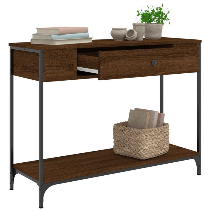 Table console chêne marron 100x34,5x75 cm bois d'ingénierie - Photo n°4