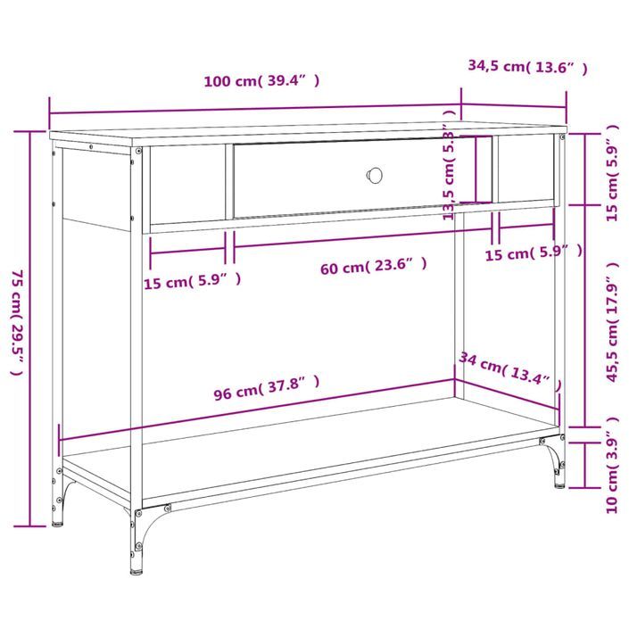 Table console chêne marron 100x34,5x75 cm bois d'ingénierie - Photo n°11