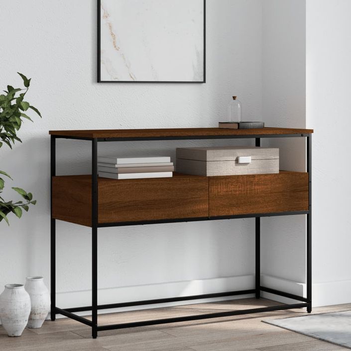 Table console chêne marron 100x40x75 cm bois d'ingénierie - Photo n°2