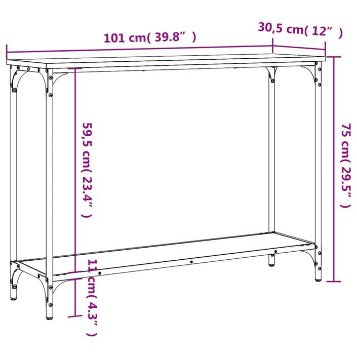 Table console chêne marron 101x30,5x75 cm bois d'ingénierie - Photo n°9
