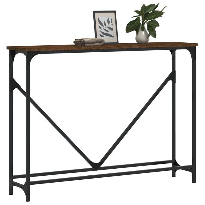 Table console chêne marron 102x22,5x75 cm bois d'ingénierie - Photo n°3