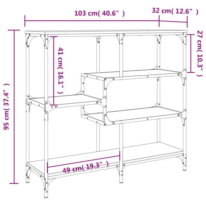 Table console chêne marron 103x32x95 cm bois d'ingénierie - Photo n°9