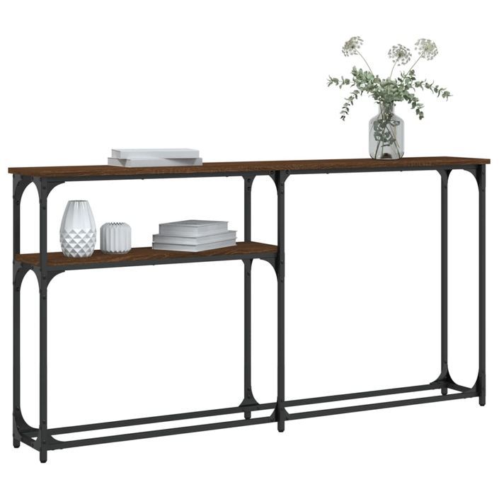 Table console chêne marron 145x22,5x75 cm bois d'ingénierie - Photo n°3