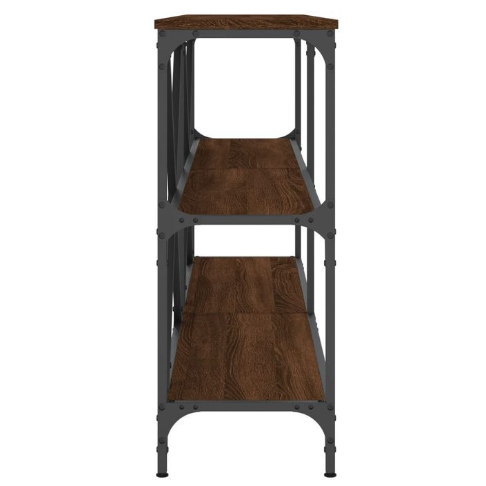 Table console chêne marron 160x30x75cm bois d'ingénierie et fer - Photo n°5