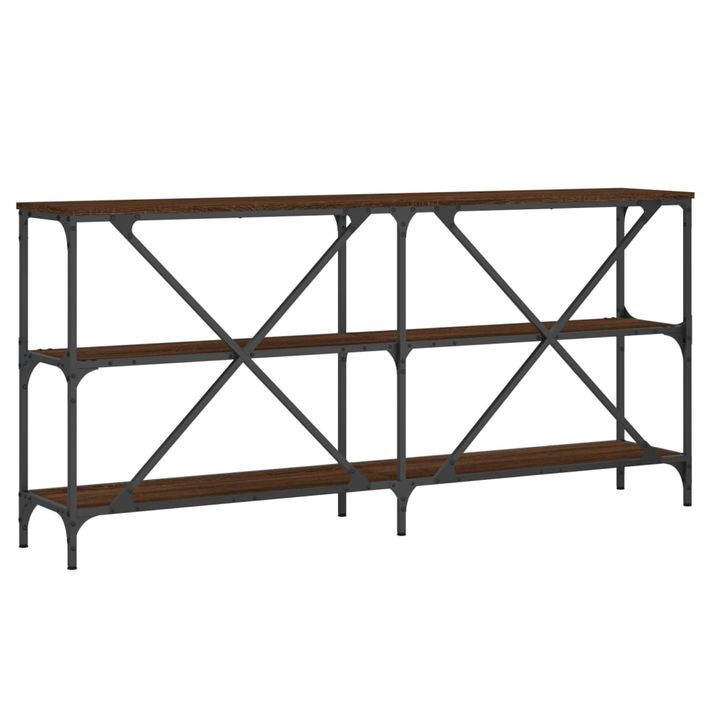 Table console chêne marron 160x30x75cm bois d'ingénierie et fer - Photo n°6