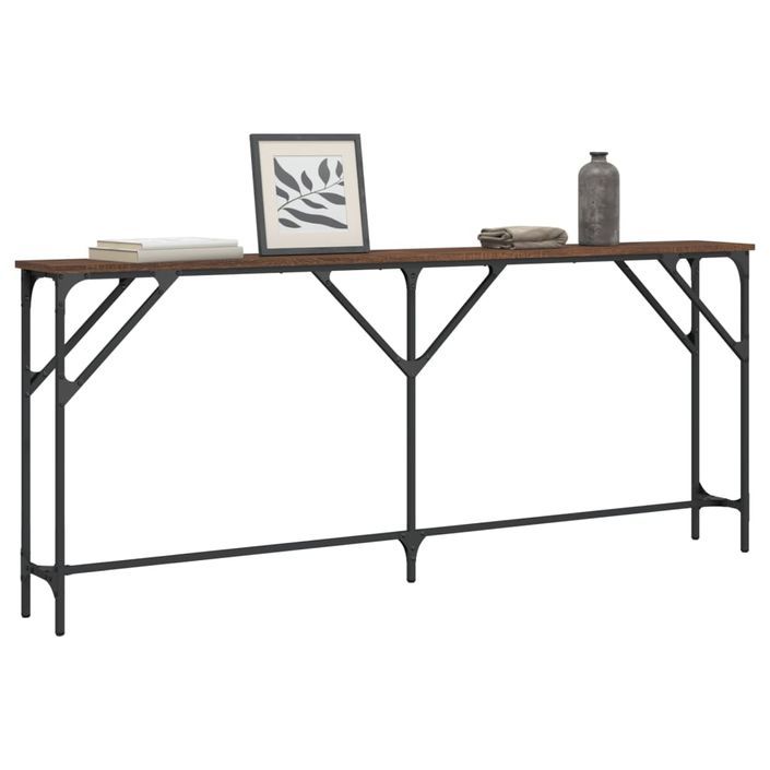 Table console chêne marron 180x23x75 cm bois d'ingénierie - Photo n°3