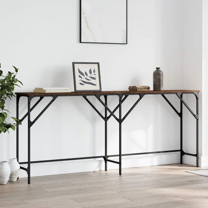 Table console chêne marron 180x29x75 cm bois d'ingénierie - Photo n°3