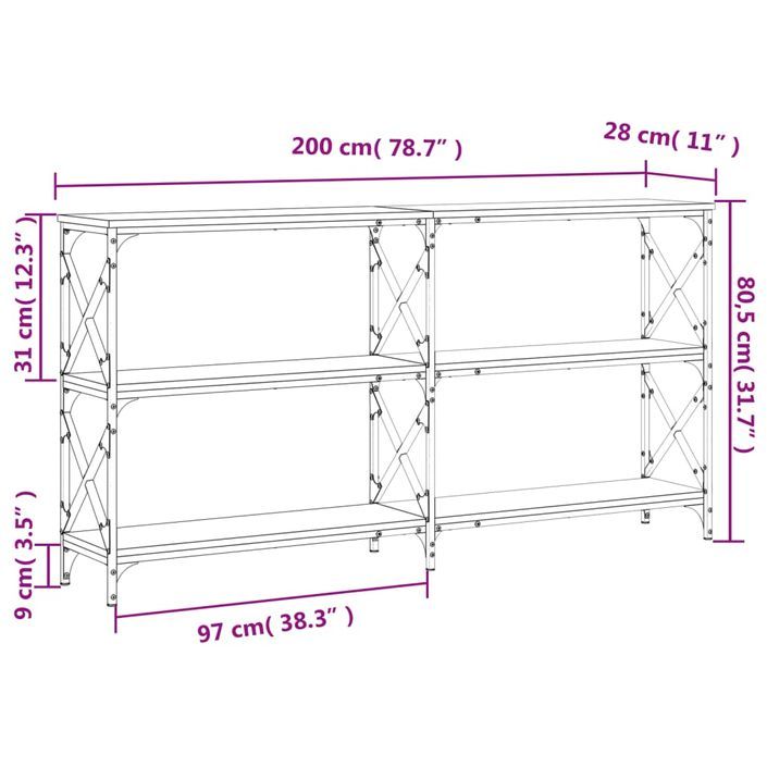 Table console chêne marron 200x28x80,5 cm bois d'ingénierie - Photo n°9