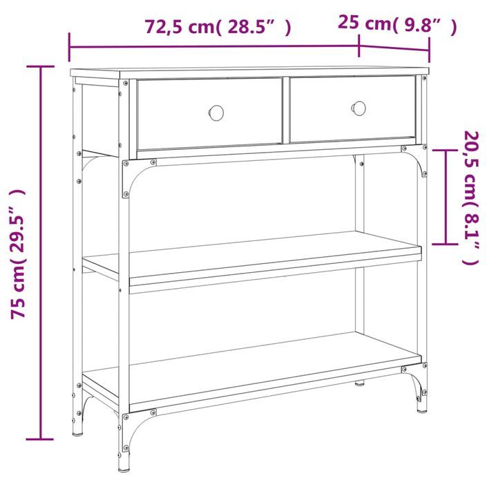 Table console chêne marron 72,5x25x75 cm bois d'ingénierie - Photo n°11