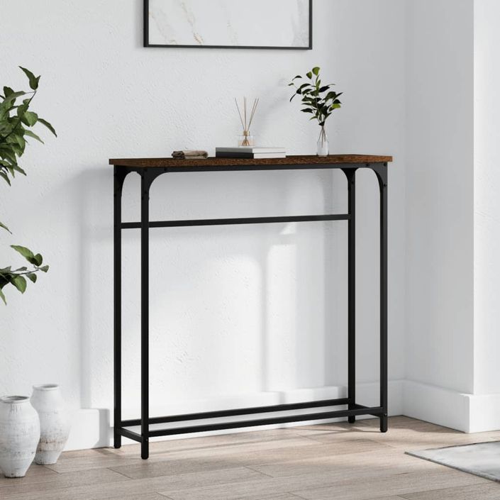 Table console chêne marron 75x19,5x75 cm bois d'ingénierie - Photo n°1