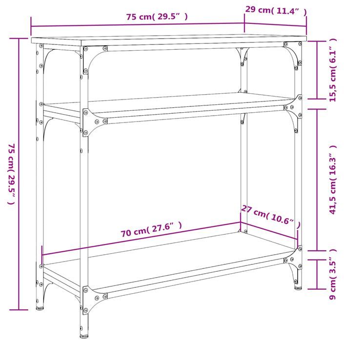 Table console chêne marron 75x29x75 cm bois d'ingénierie - Photo n°9