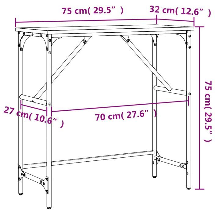 Table console chêne marron 75x32x75 cm bois d'ingénierie - Photo n°9