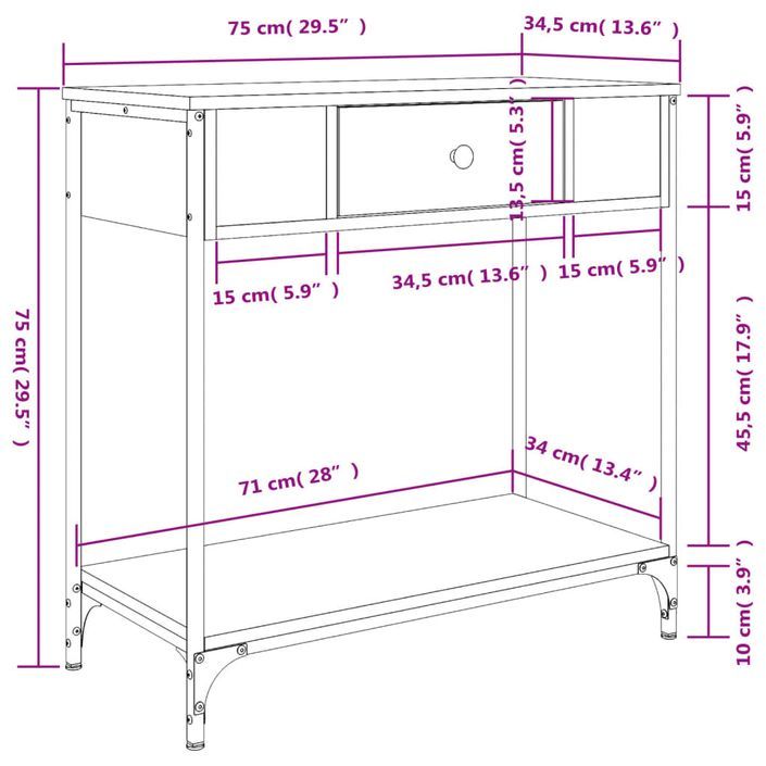 Table console chêne marron 75x34,5x75 cm bois d'ingénierie - Photo n°11