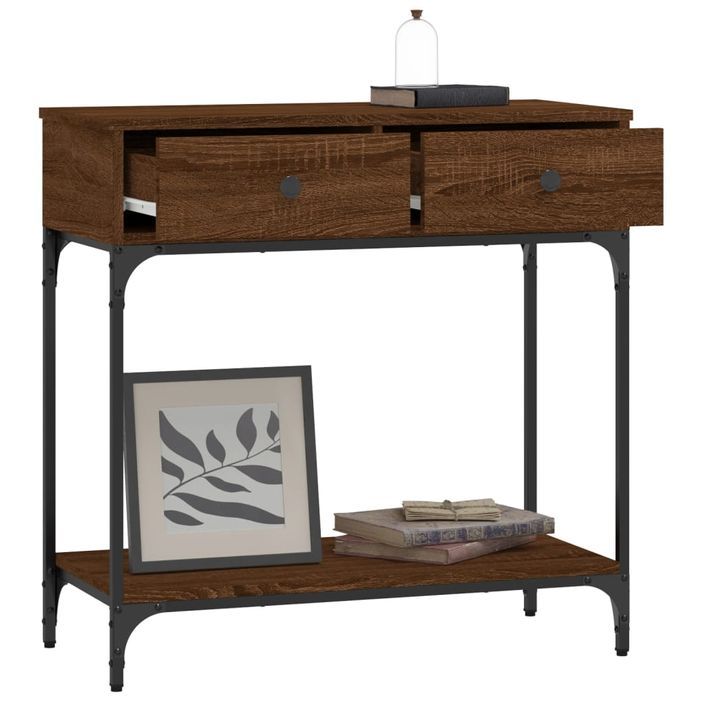 Table console chêne marron 75x34,5x75 cm bois d'ingénierie - Photo n°4