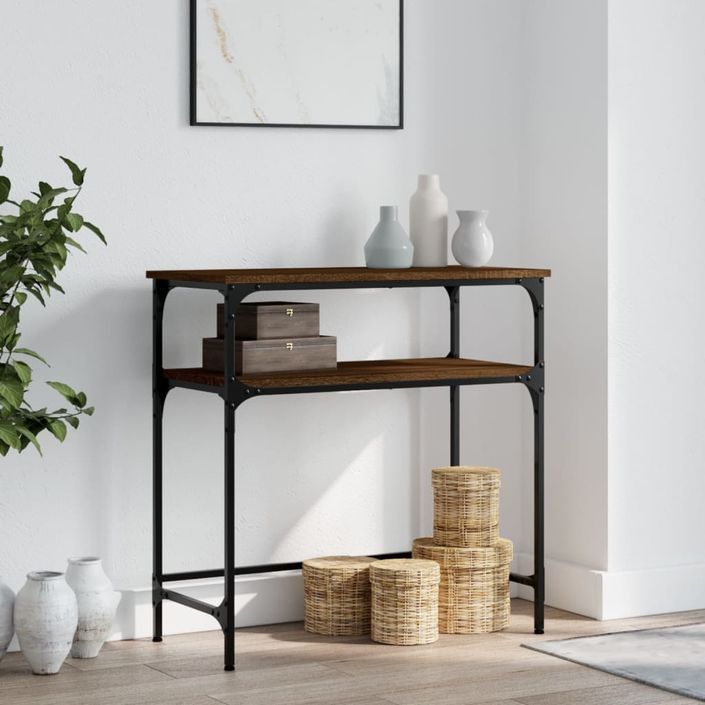 Table console chêne marron 75x35,5x75 cm bois d'ingénierie - Photo n°2