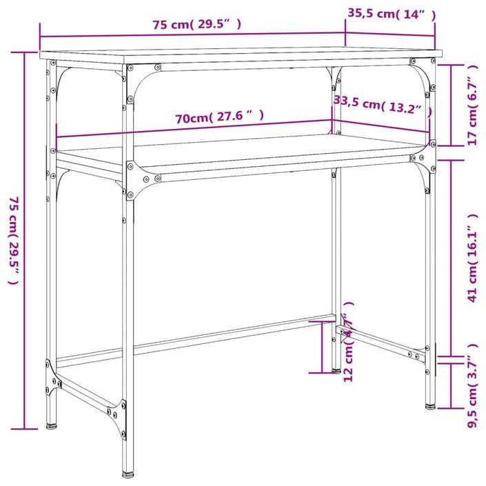 Table console chêne marron 75x35,5x75 cm bois d'ingénierie - Photo n°9