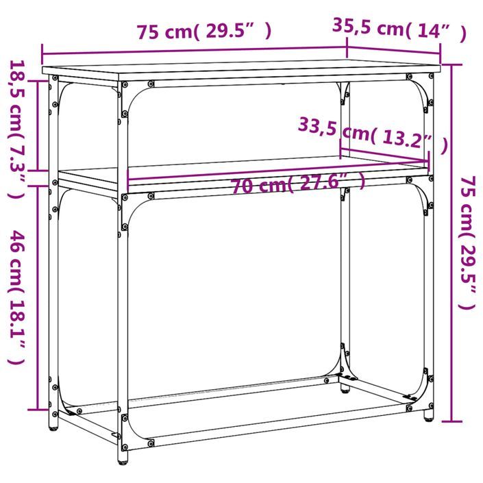 Table console chêne marron 75x35,5x75 cm bois d'ingénierie - Photo n°9