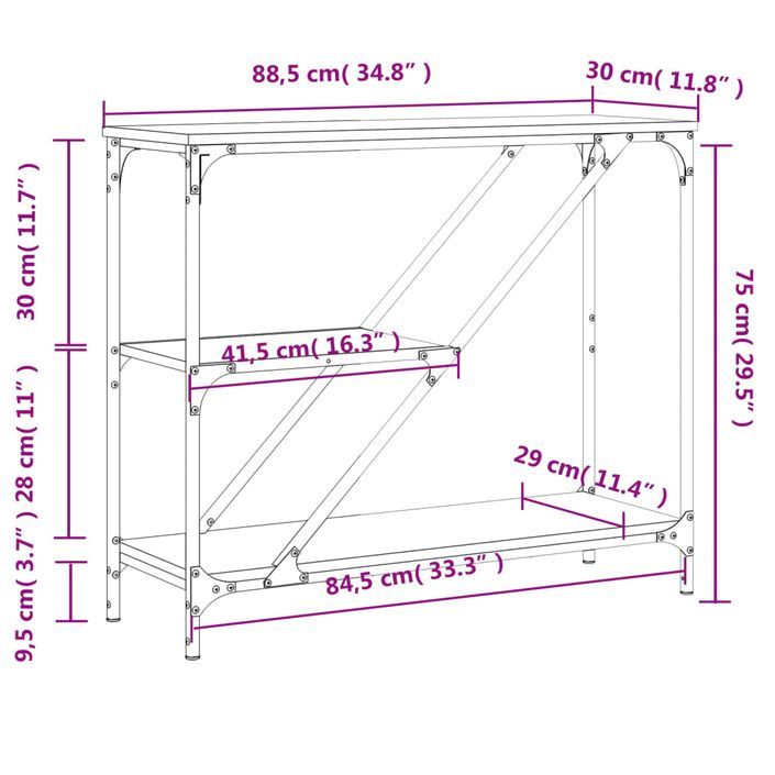 Table console chêne marron 88,5x30x75 cm bois d'ingénierie - Photo n°9